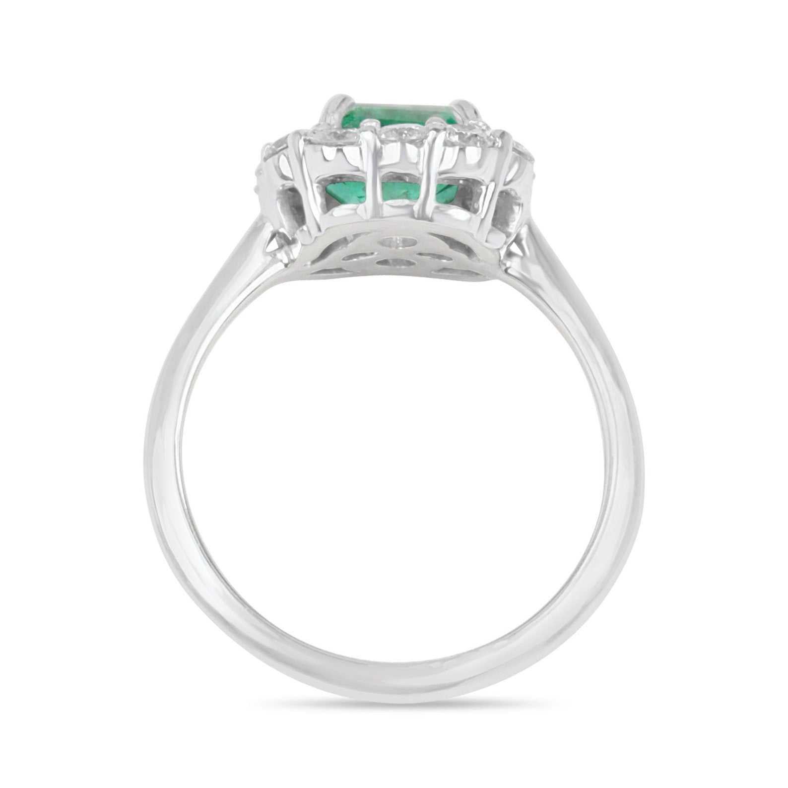 2.70tcw Asscher Cut Colombian Emerald & French Set Halo Engagement Ring 14K