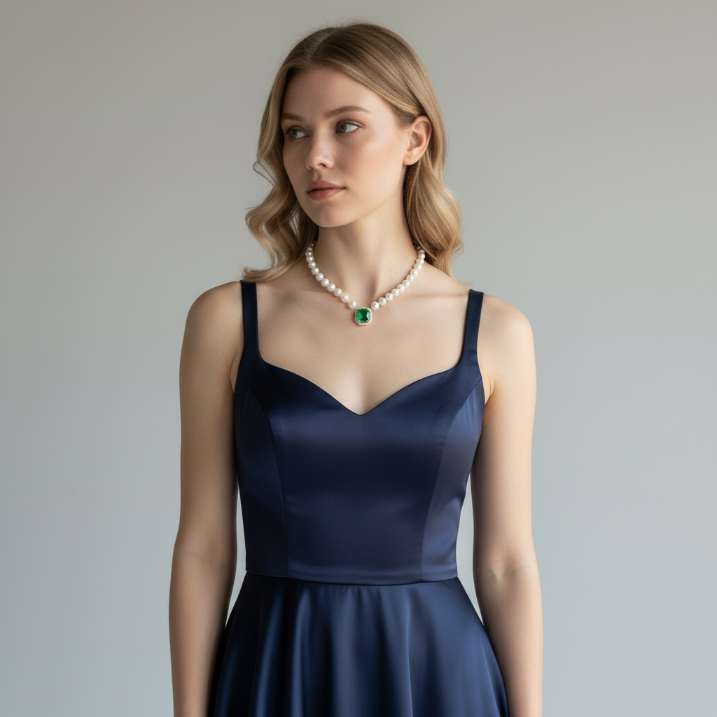 7.82 Carat Colombian Emerald & Diamond Halo Akoya Pearl 18K Necklace