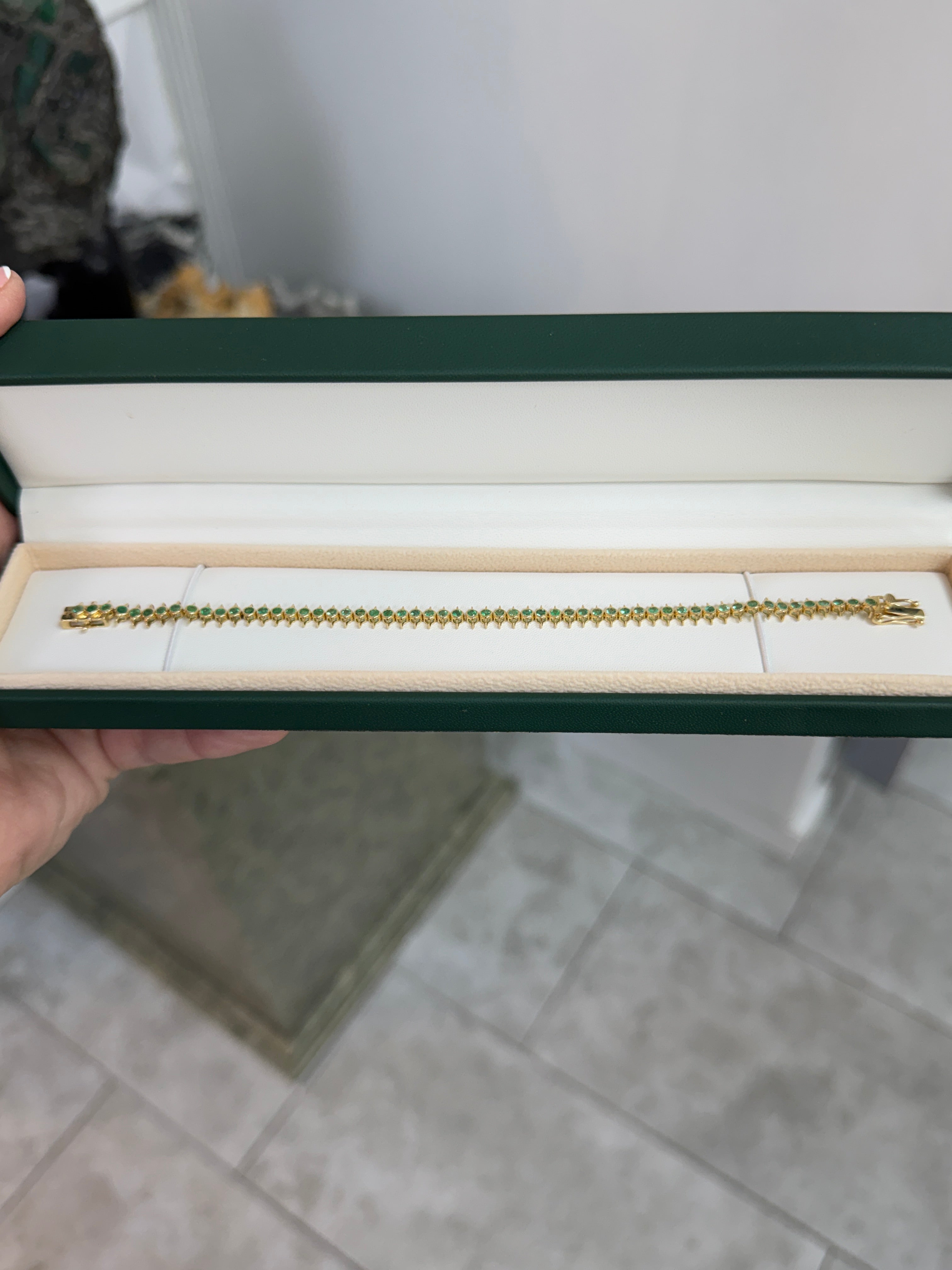 2.15tcw Edgy Bezel Set Emerald Tennis Bracelet 14K- 7 Inches