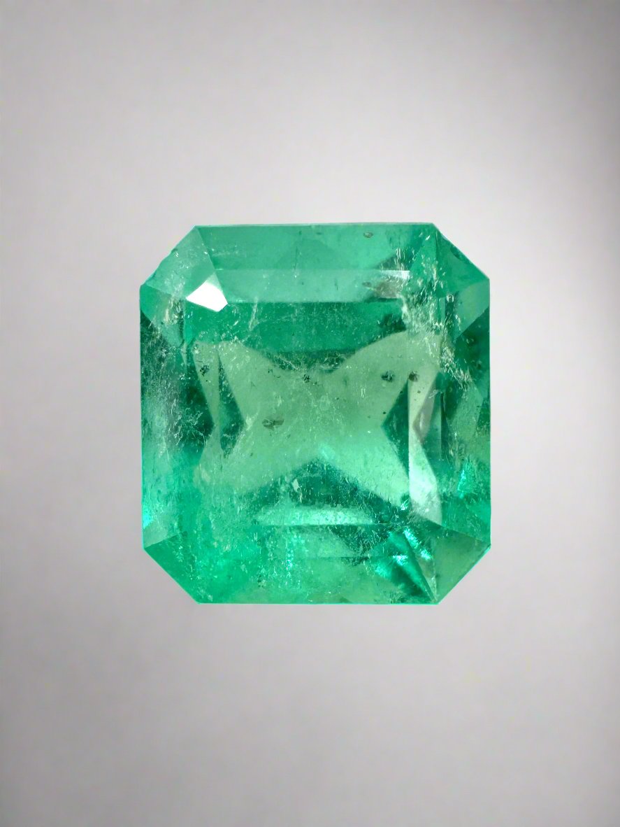 2.76 Carat 9x8 Bluish Green Natural Loose Colombian Emerald- Asscher Cut - JR Colombian Emeralds