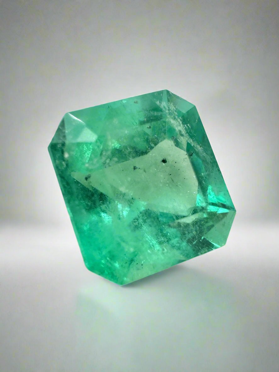 2.76 Carat 9x8 Bluish Green Natural Loose Colombian Emerald- Asscher Cut - JR Colombian Emeralds