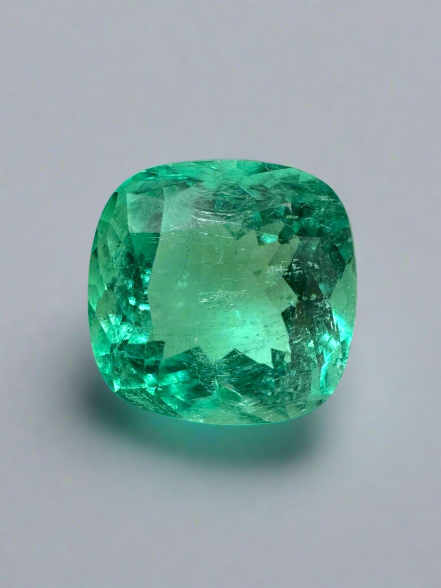 3.01 Carat 9x9 Lustrous Bluish Green Natural Loose Colombian Emerald-Cushion Cut - JR Colombian Emeralds