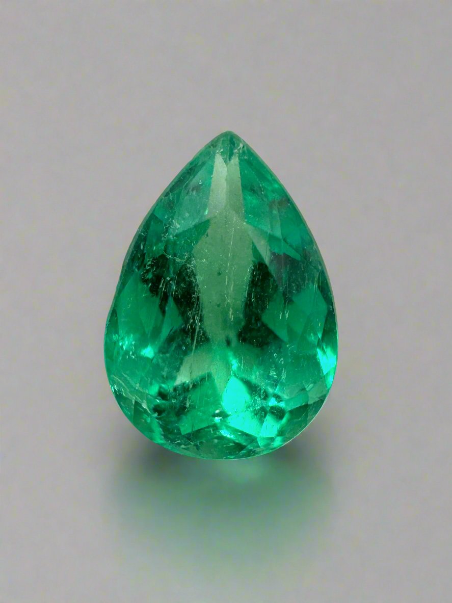 1.65 carat Vivid Blue Green Natural Loose Colombian Emerald-Pear Cut - JR Colombian Emeralds