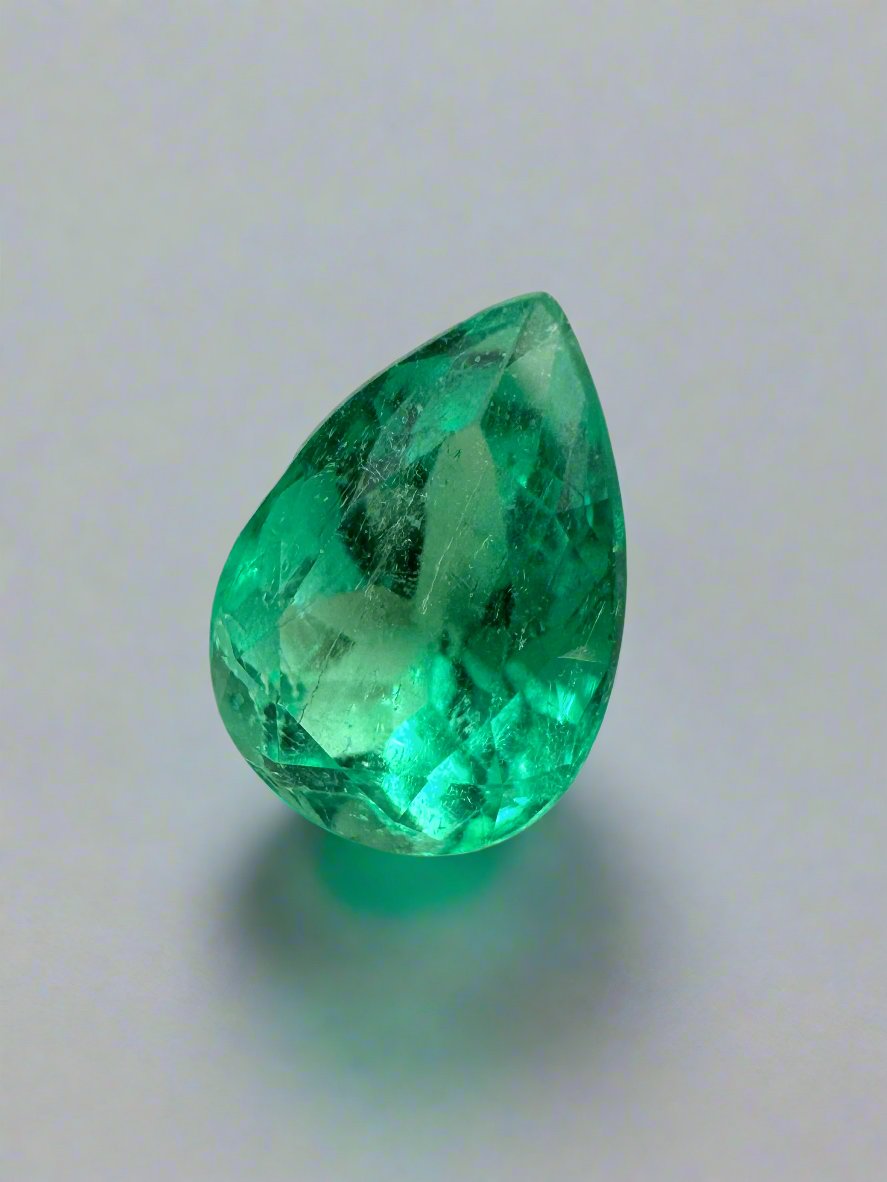 1.65 carat Vivid Blue Green Natural Loose Colombian Emerald-Pear Cut - JR Colombian Emeralds