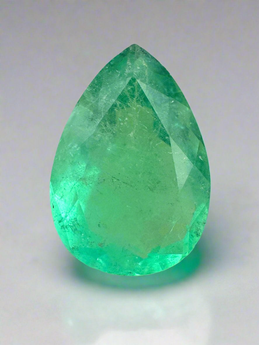 5.21 carat 14x10 Pastel Limish Green Natural Loose Colombian Emerald-Pear Cut - JR Colombian Emeralds