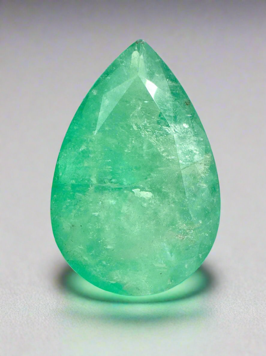 14.77 carat 21x14 Earthy Green Natural Loose Colombian Emerald-Pear Cut - JR Colombian Emeralds