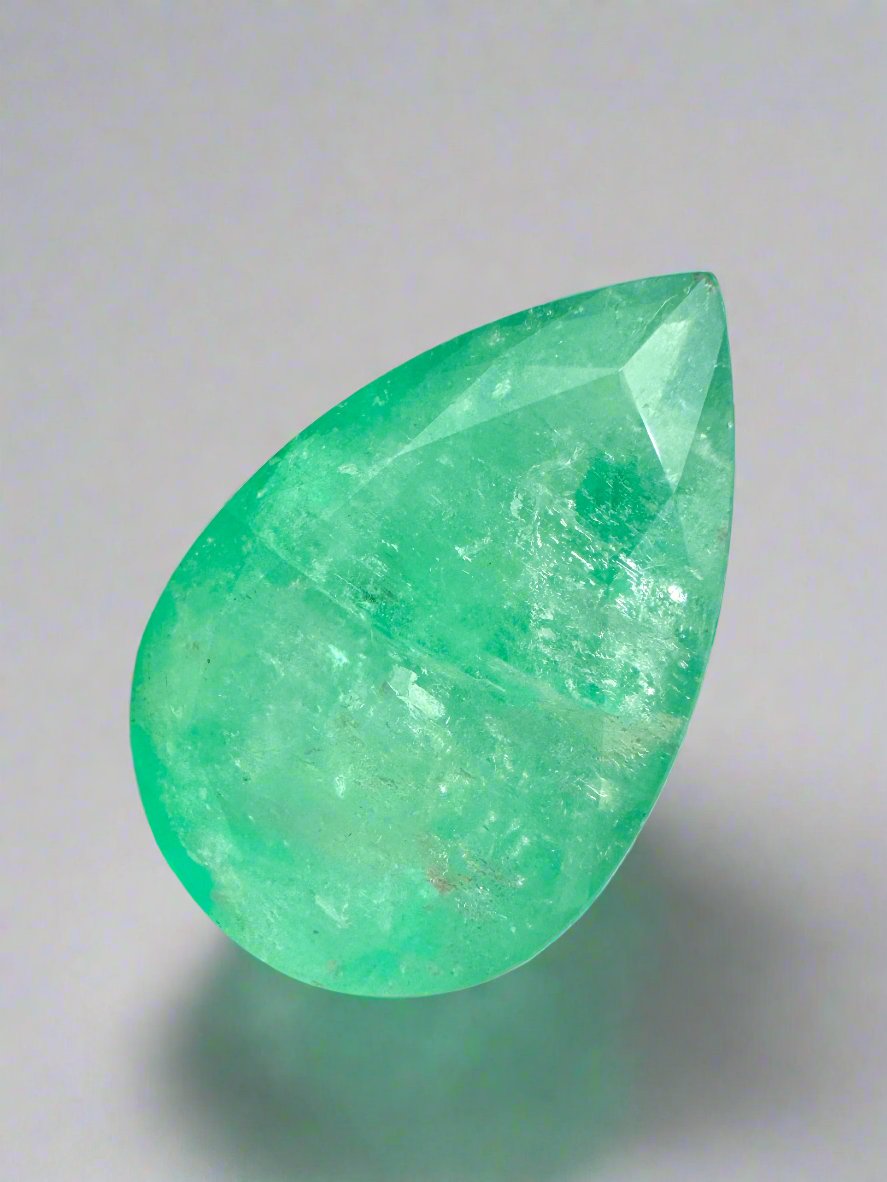 14.77 carat 21x14 Earthy Green Natural Loose Colombian Emerald-Pear Cut - JR Colombian Emeralds