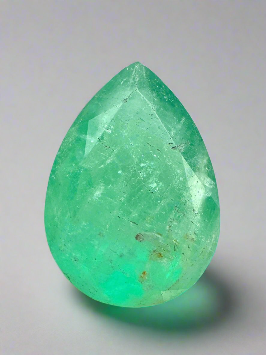 10.45 carat 18x13 Earthy Green Natural Loose Colombian Emerald-Pear Cut - JR Colombian Emeralds