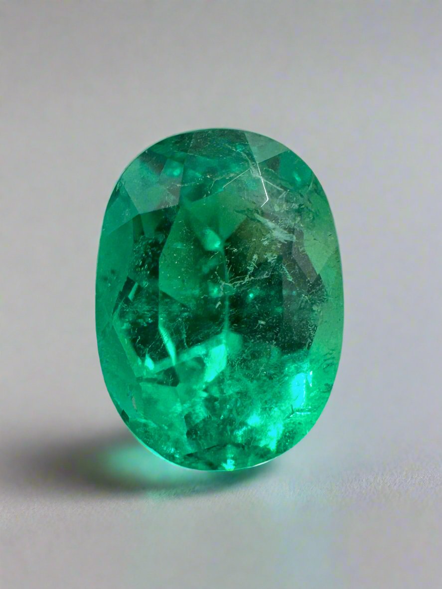 1.55 Carat AAA 9x6 Bluish Green Natural Loose Colombian Emerald-Oval Cut - JR Colombian Emeralds