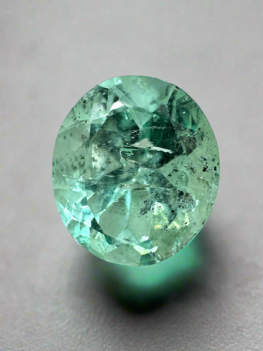 4.35 Carat 11.5x10 Freckled Seafoam Green Natural Loose Colombian Emerald-Oval Cut - JR Colombian Emeralds