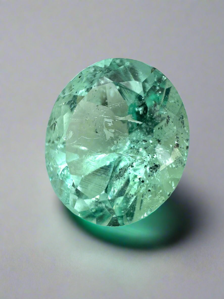 4.35 Carat 11.5x10 Freckled Seafoam Green Natural Loose Colombian Emerald-Oval Cut - JR Colombian Emeralds