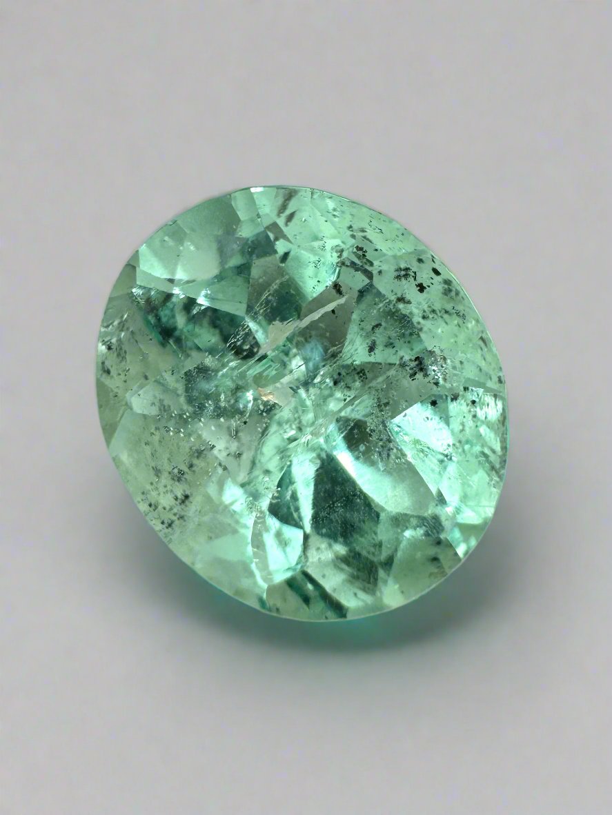 4.35 Carat 11.5x10 Freckled Seafoam Green Natural Loose Colombian Emerald-Oval Cut - JR Colombian Emeralds