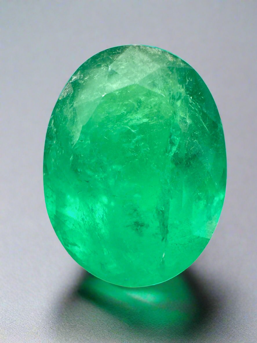 14.72 Carat 17.4x13.3 Grassy Green Natural Loose Colombian Emerald-Oval Cut - JR Colombian Emeralds