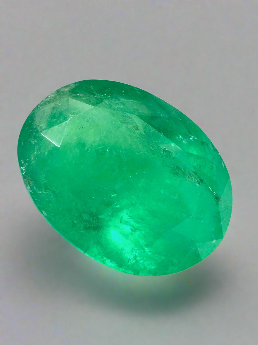 14.72 Carat 17.4x13.3 Grassy Green Natural Loose Colombian Emerald-Oval Cut - JR Colombian Emeralds