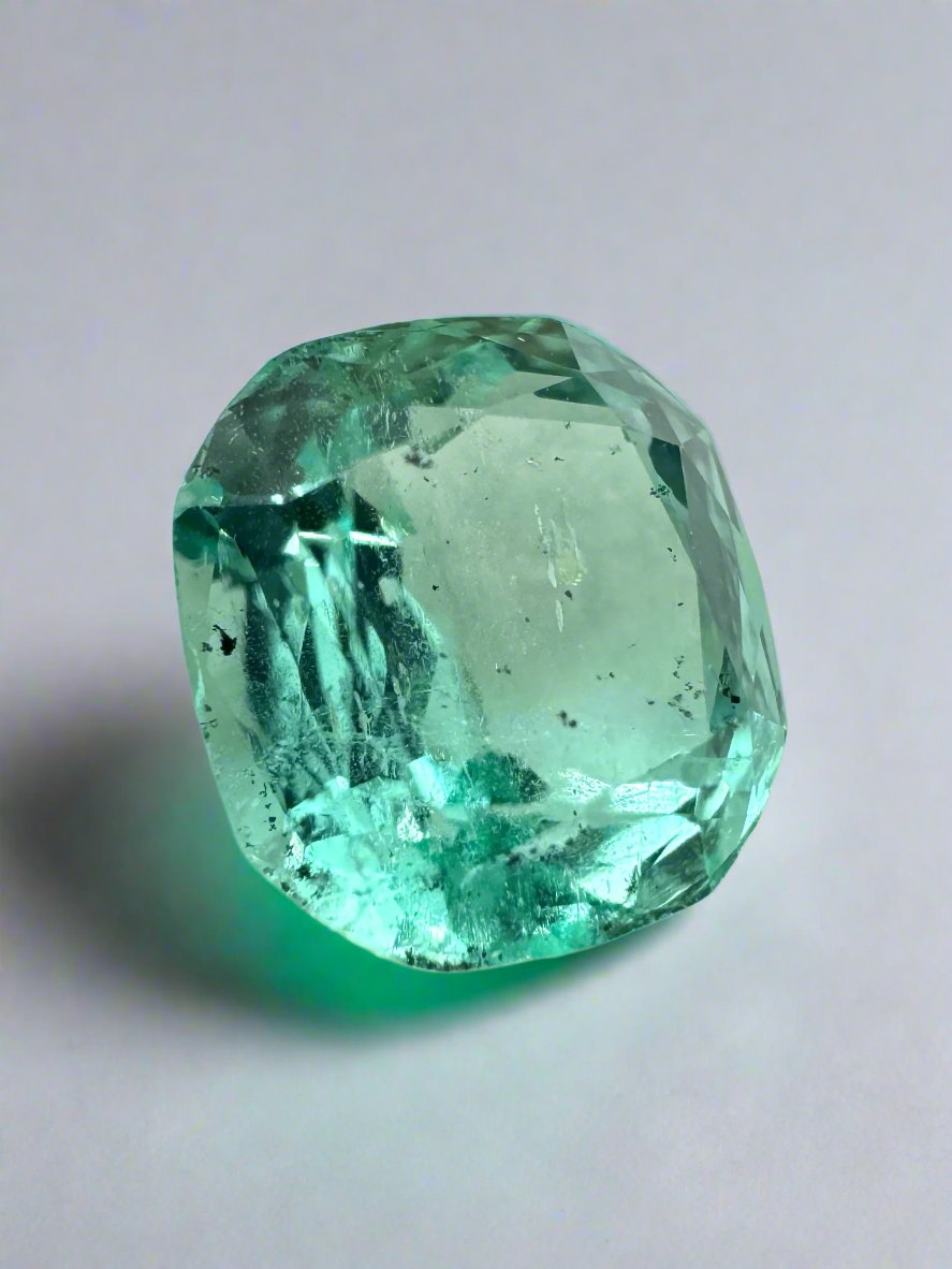 1.83 Carat 7.6x7.2 Freckled Light Bluish Green Natural Unset Colombian Emerald-Cushion Cut - JR Colombian Emeralds