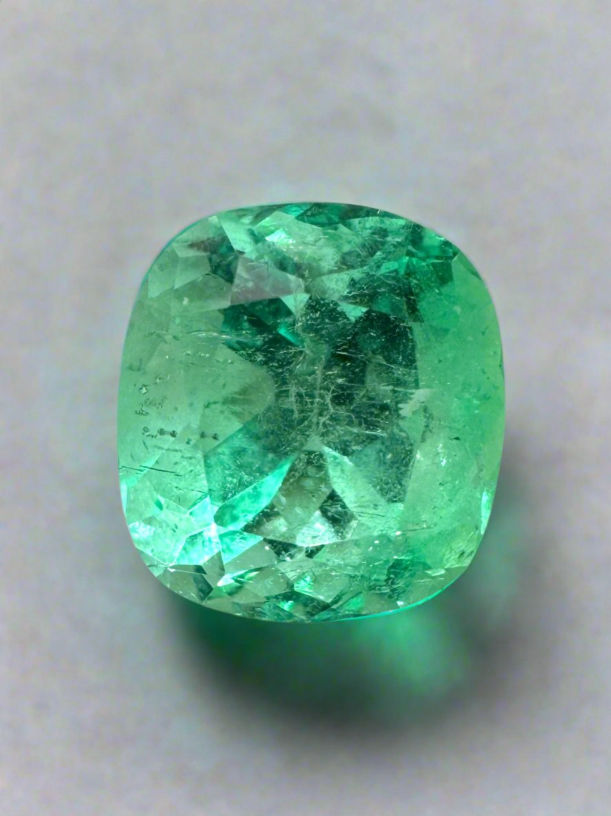 2.31 Carat 8.5x8 Vibrant Yellowish Green Natural Loose Colombian Emerald-Cushion Cut - JR Colombian Emeralds