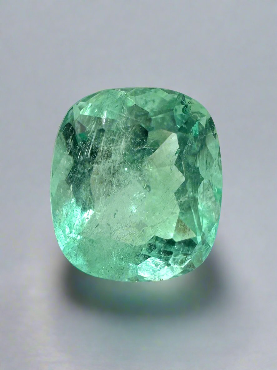 2.55 Carat 8.5x7.5 Pastel Green Natural Loose Colombian Emerald-Cushion Cut - JR Colombian Emeralds