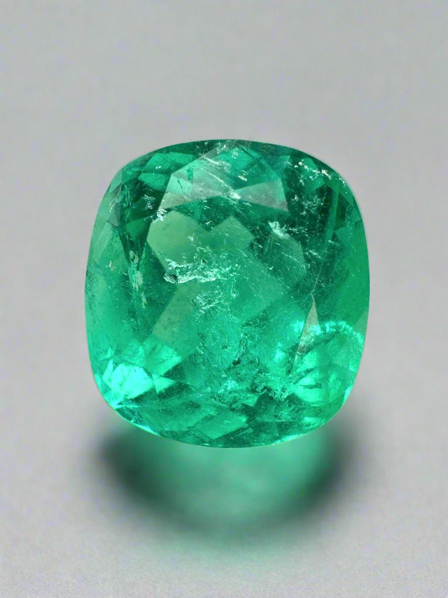 3.99 Carat 10.3 x 9.4 Earthy Bluish Natural Loose Colombian Emerald-Cushion Cut - JR Colombian Emeralds