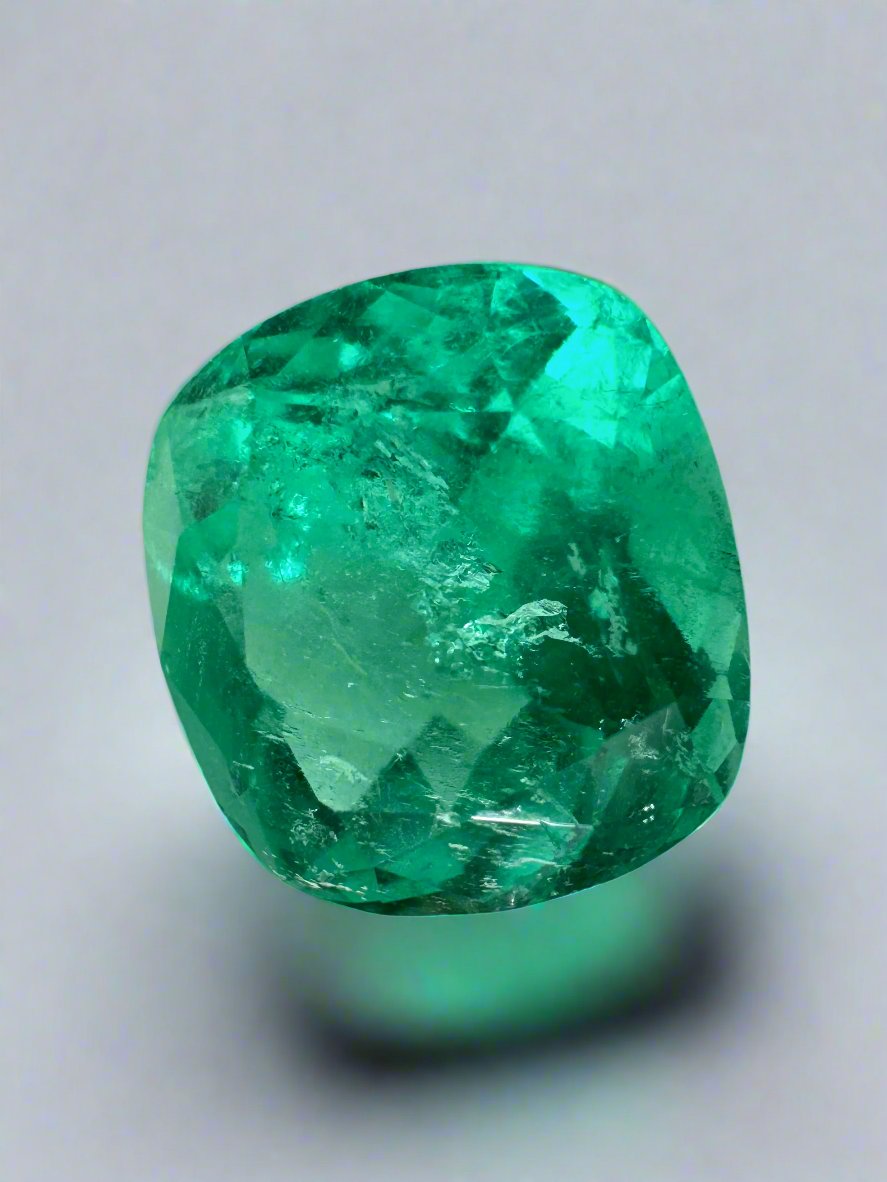 3.99 Carat 10.3 x 9.4 Earthy Bluish Natural Loose Colombian Emerald-Cushion Cut - JR Colombian Emeralds