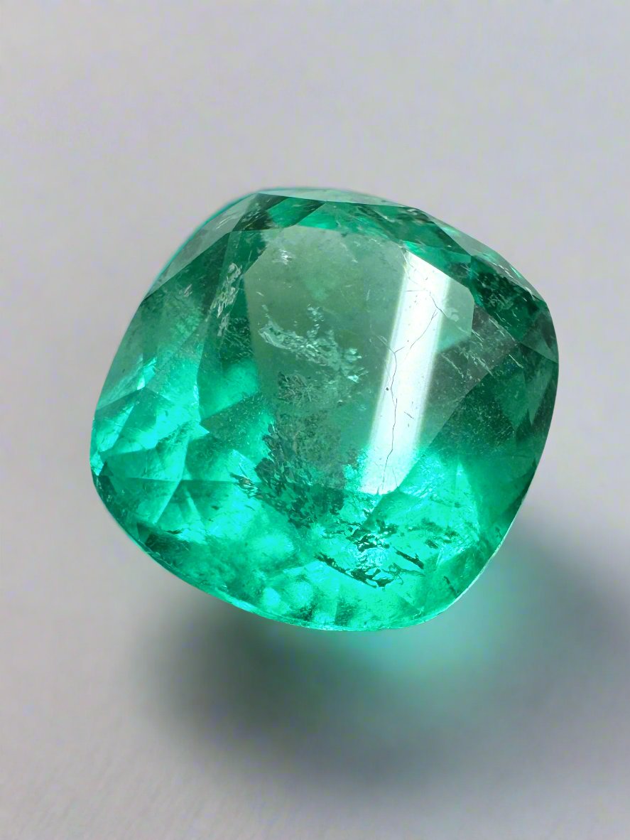 3.99 Carat 10.3 x 9.4 Earthy Bluish Natural Loose Colombian Emerald-Cushion Cut - JR Colombian Emeralds