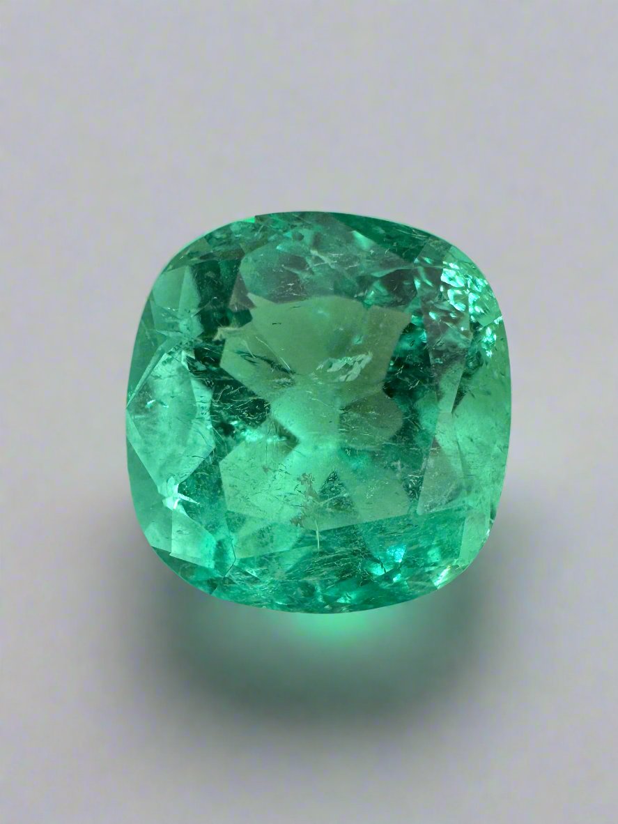 5.20 Carat 11x10.5 Bright Bluish Green Natural Loose Colombian Emerald-Cushion Cut - JR Colombian Emeralds