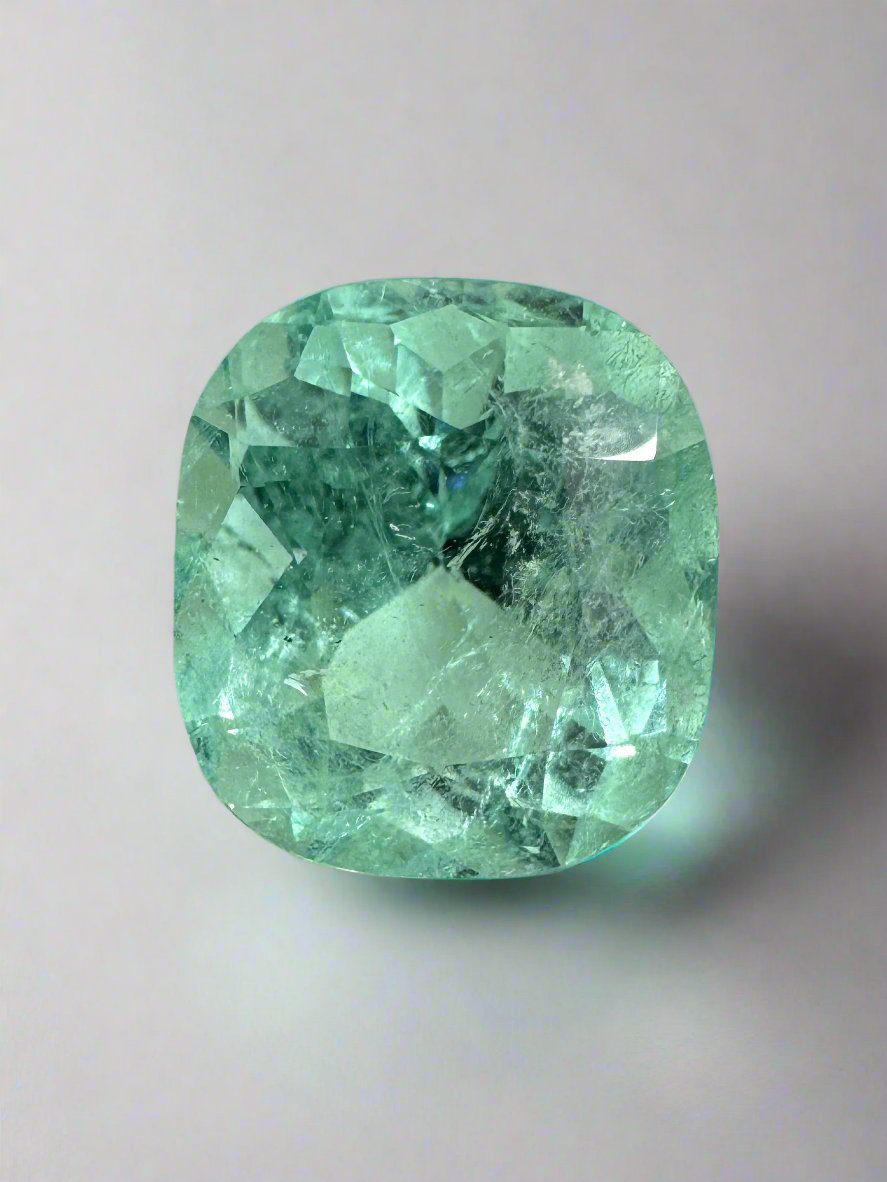 5.38 Carat 11.5x10 Seafoam Green Natural Loose Colombian Emerald-Cushion Cut - JR Colombian Emeralds