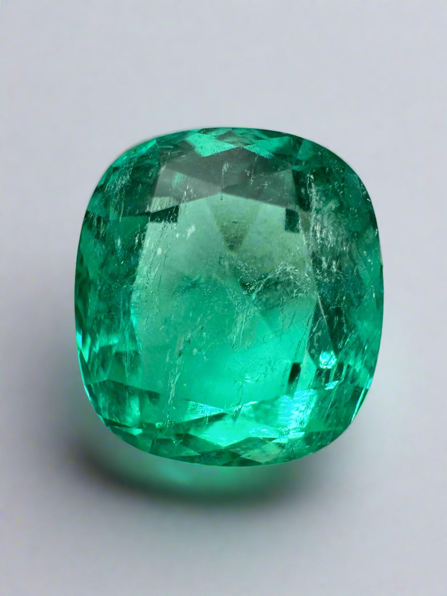 5.72 Carat 11.2x10 Vivid Bluish Green Natural Loose Colombian Emerald-Cushion Cut - JR Colombian Emeralds