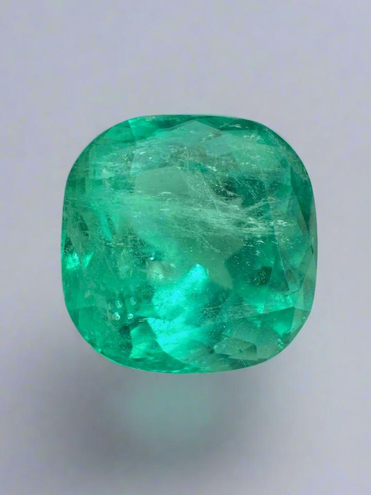 6.25 Carat 11x11 Bluish Green Natural Loose Colombian Emerald-Cushion Cut - JR Colombian Emeralds