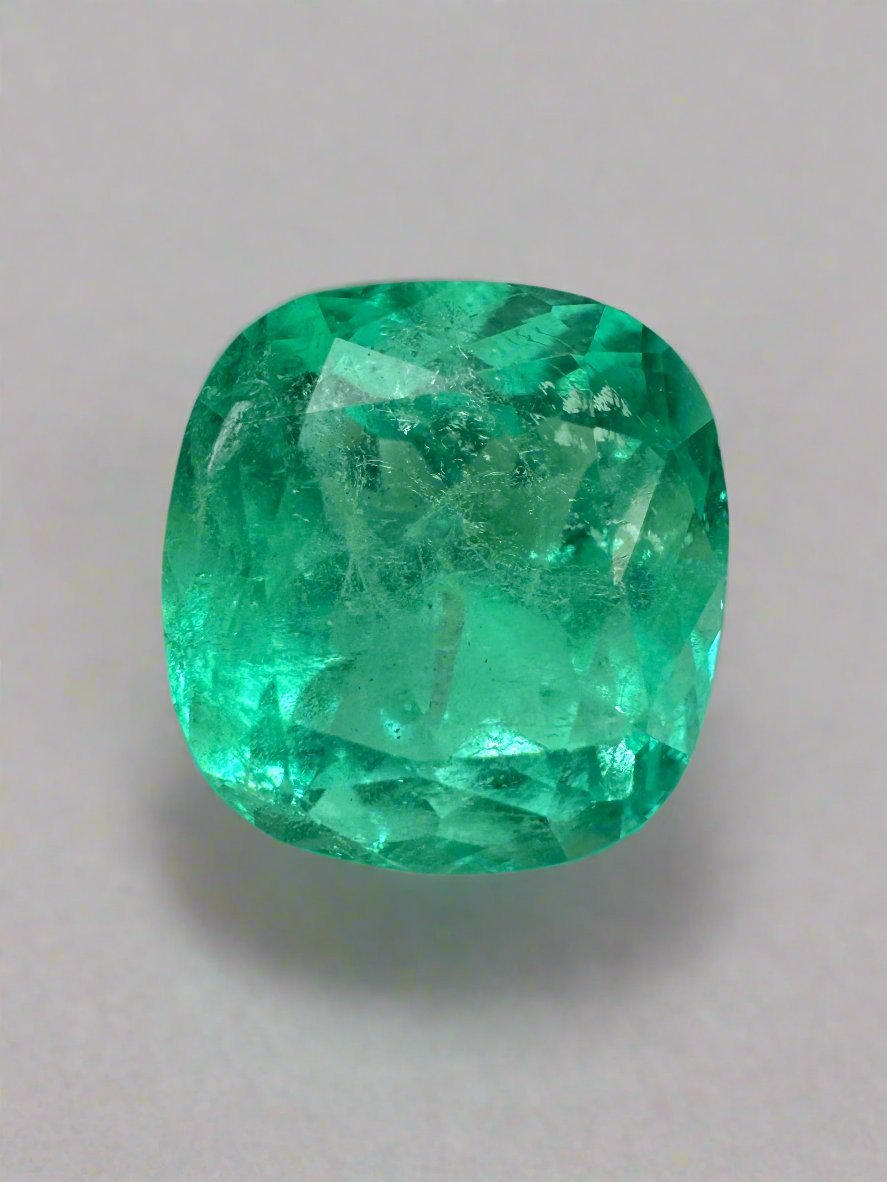 7.28 Carat 1xx11.5 Medium Bluish Green Natural Loose Colombian Emerald- Cushion Cut - JR Colombian Emeralds