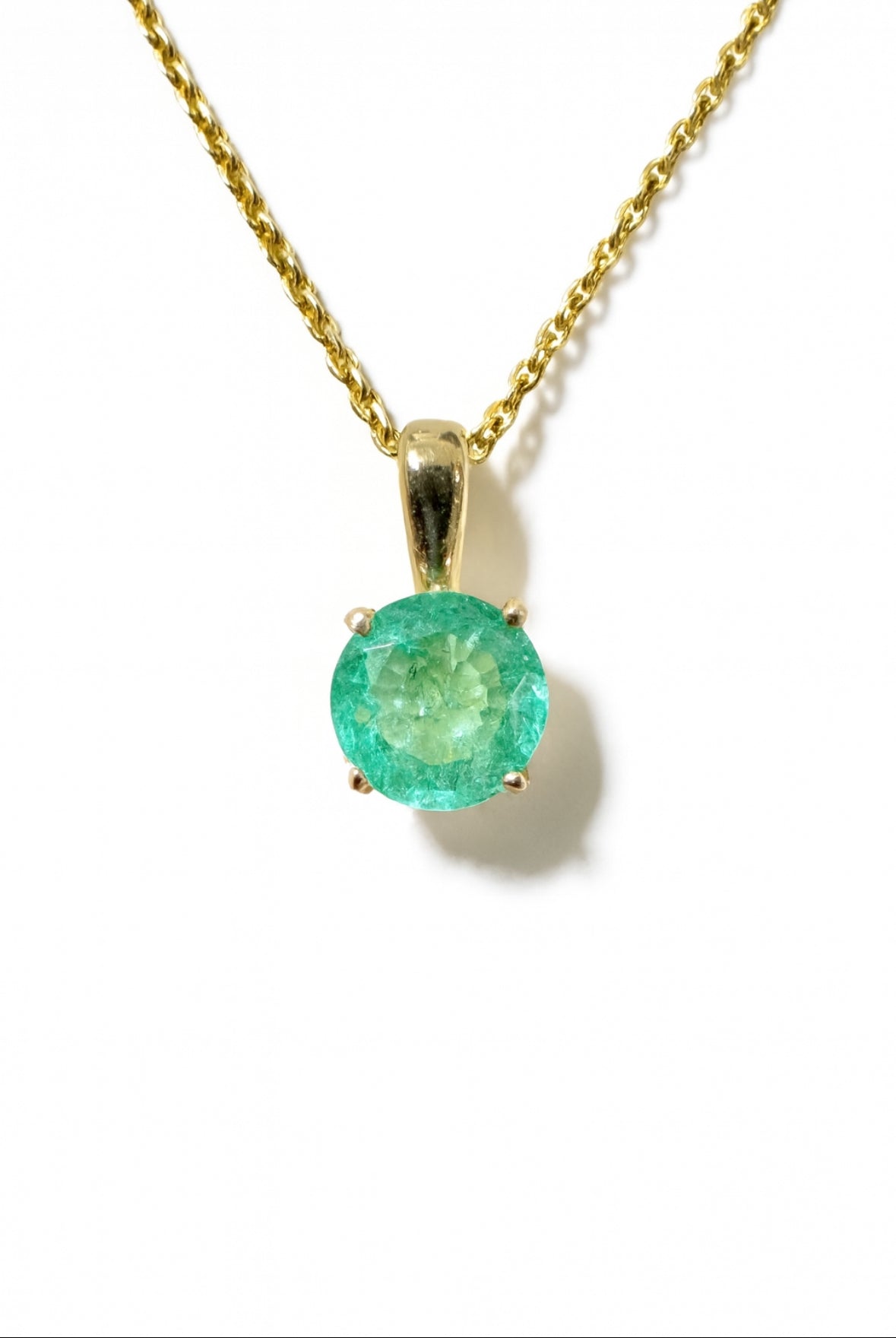 0.90 Carat Round Emerald Four Prong Necklace