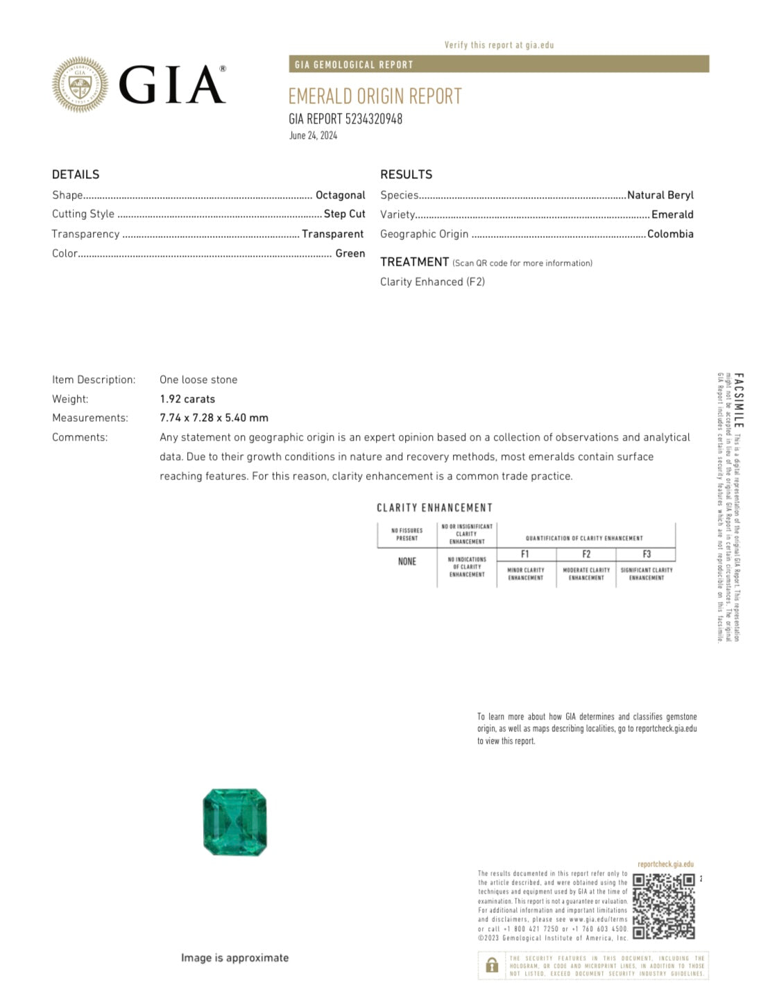 1.92 Carat AAA+ GIA CERTIFIED Investment Grade Muzo Green Natural Loose Colombian Emerald-Asscher Cut - JR Colombian Emeralds