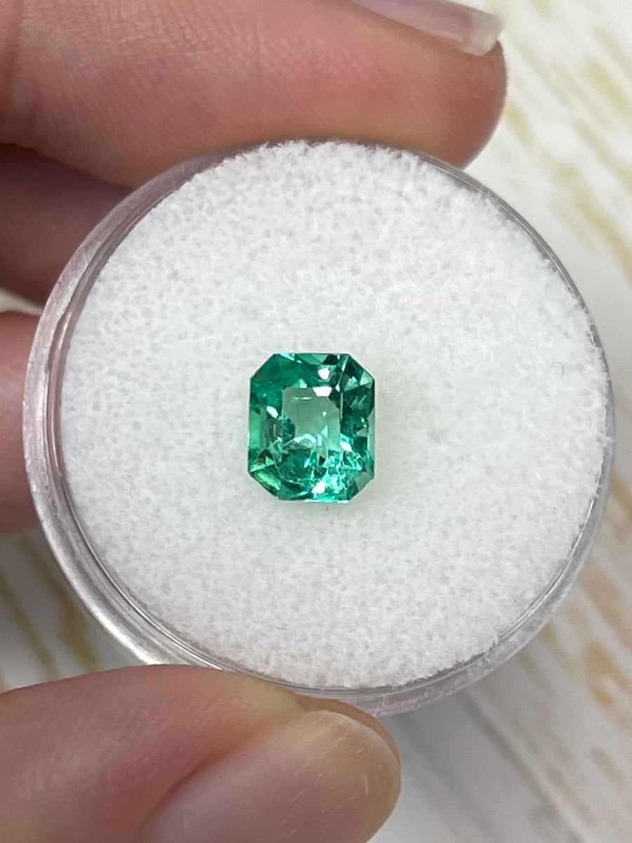 1.16 Carat 7x6 VS Yellowish Green Natural Loose Colombian Emerald- Emerald Cut