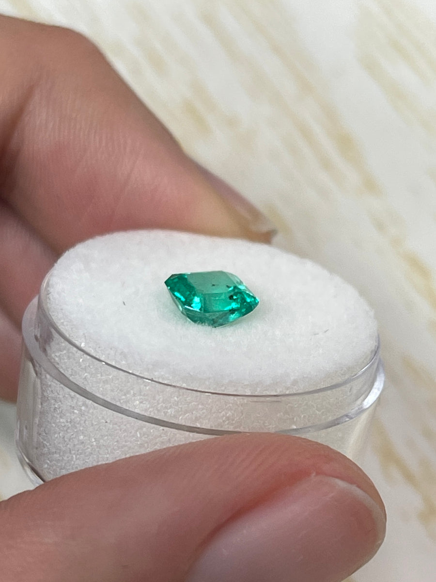 1.19 Carat 6.5x6.5 Freckled Vivid Bluish Green Asscher Cut Natural Unset Colombian Emerald