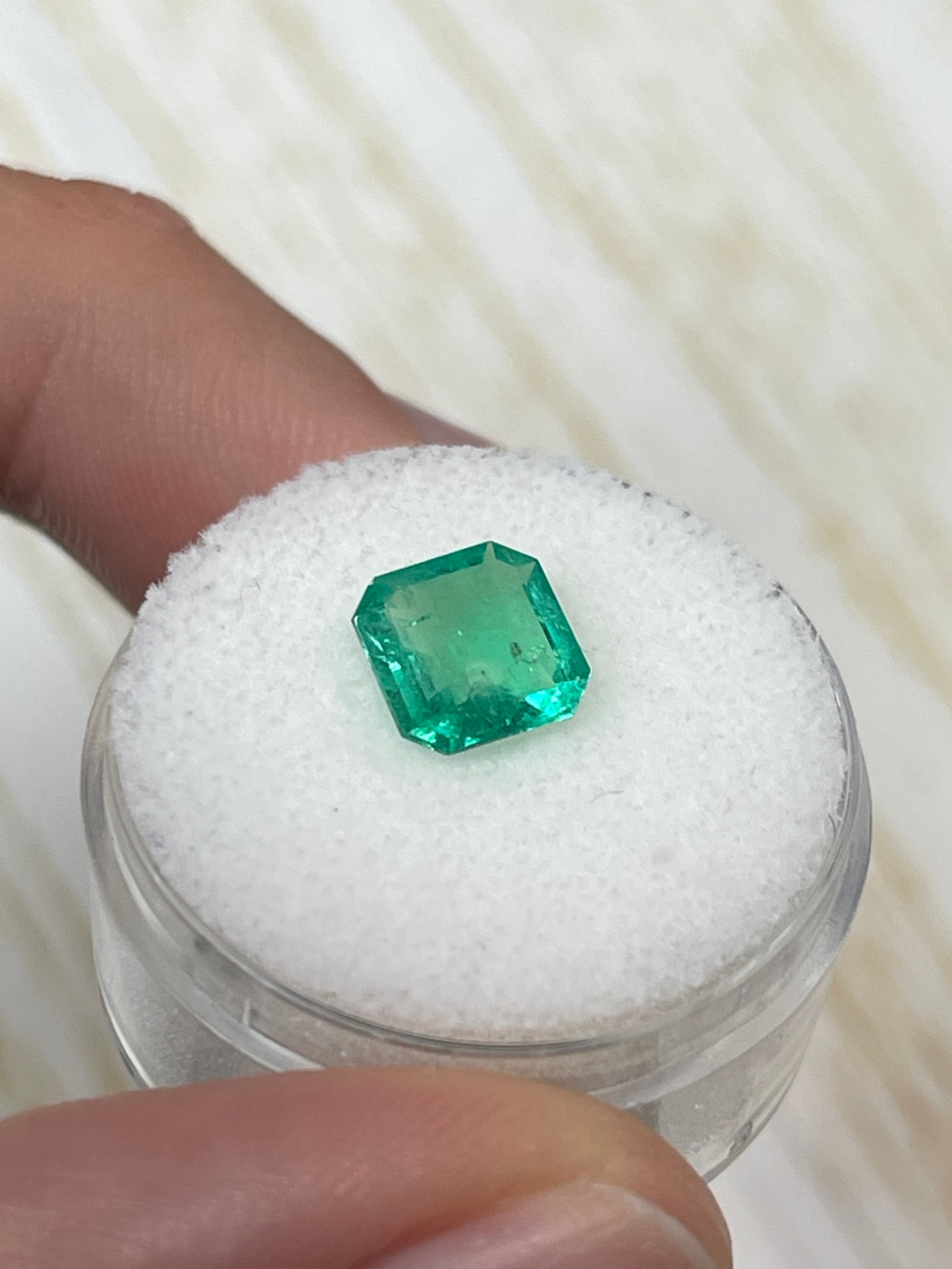 1.53 Carat 8x8 Rare Spready Yellowish Green Cut Natural Loose Colombian Emerald - JR Colombian Emeralds