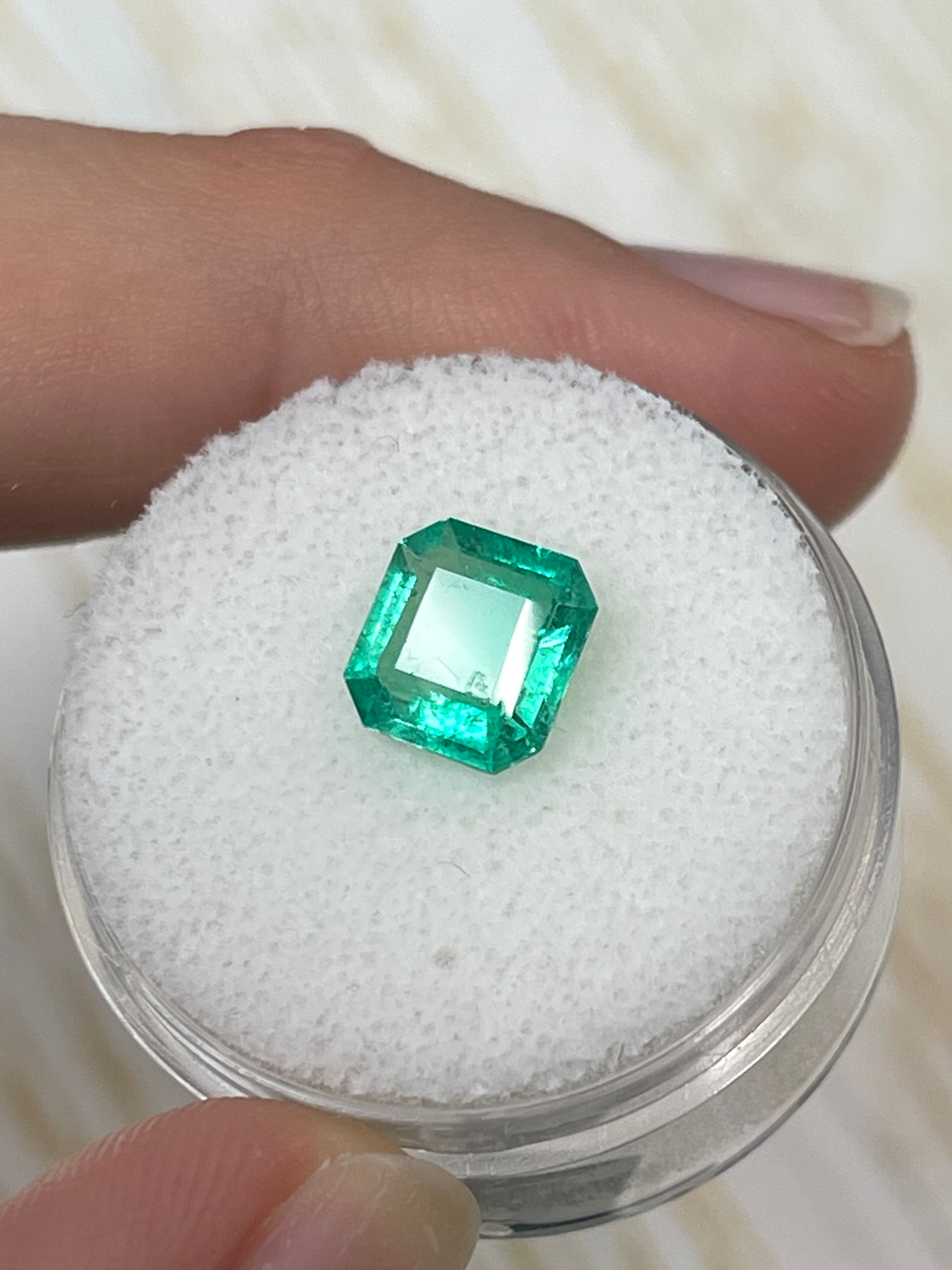 1.53 Carat 8x8 Rare Spready Yellowish Green Cut Natural Loose Colombian Emerald - JR Colombian Emeralds