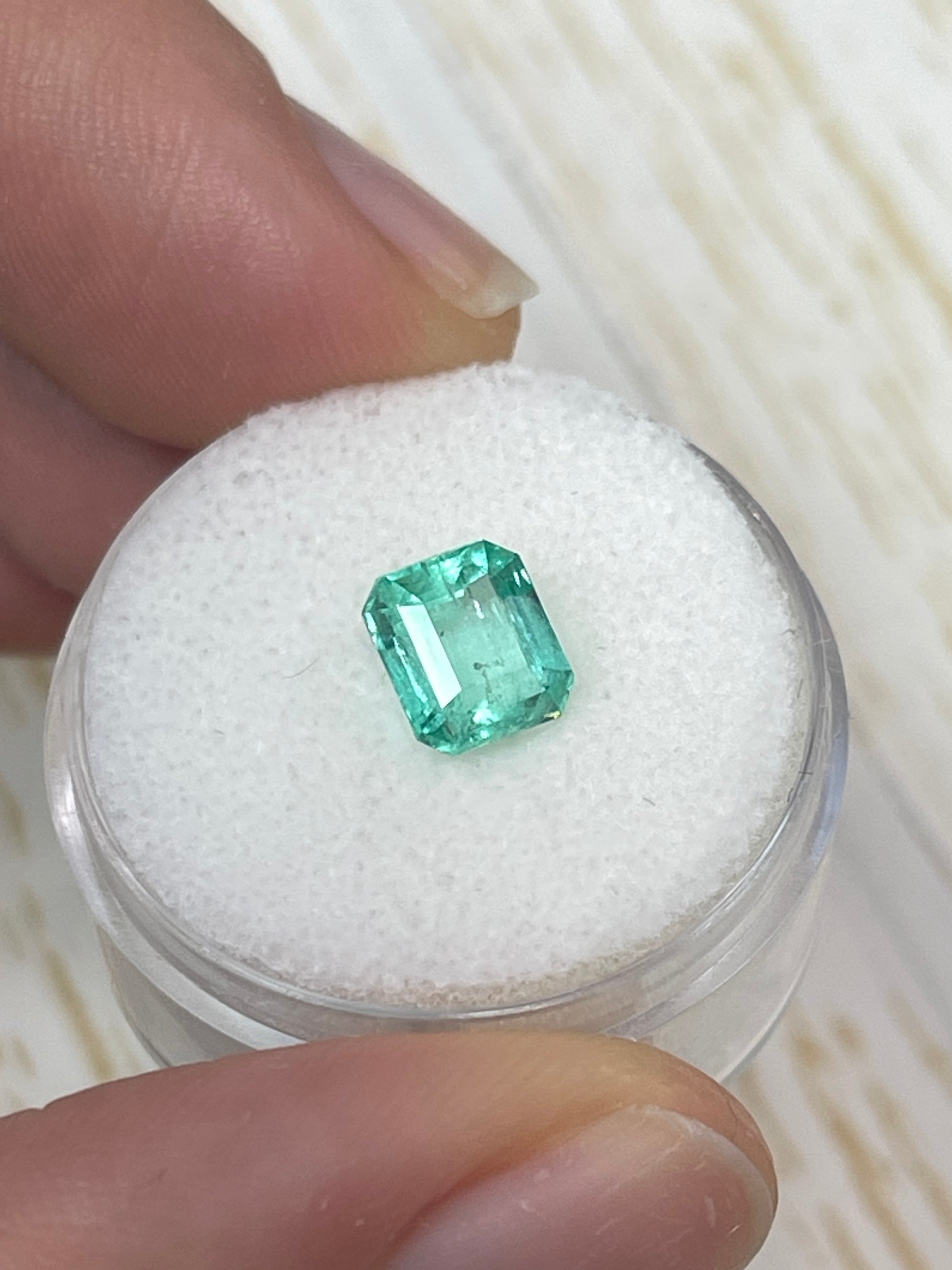 1.59 Carat 7x6 Pastel Green Natural Loose Colombian Emerald- Emerald Cut - JR Colombian Emeralds