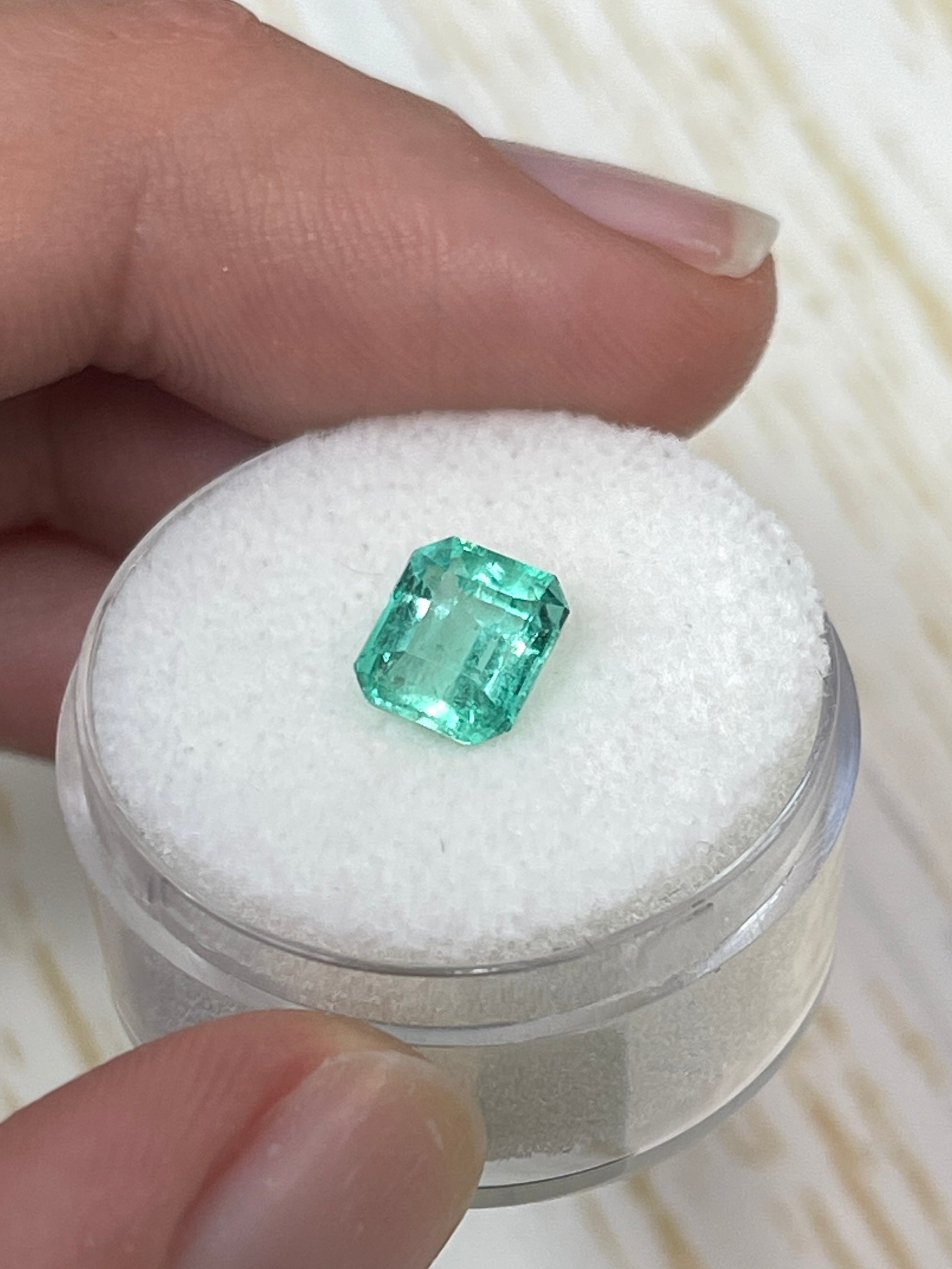 1.59 Carat 7x6 Pastel Green Natural Loose Colombian Emerald- Emerald Cut - JR Colombian Emeralds