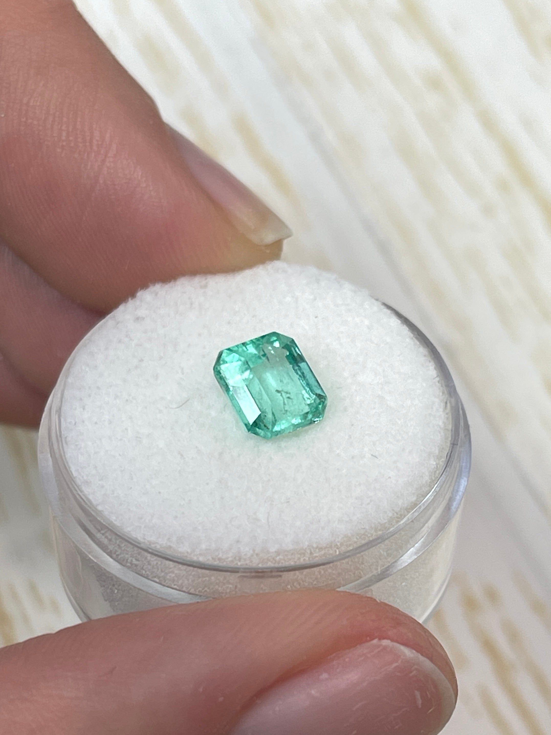 1.59 Carat 7x6 Pastel Green Natural Loose Colombian Emerald- Emerald Cut - JR Colombian Emeralds