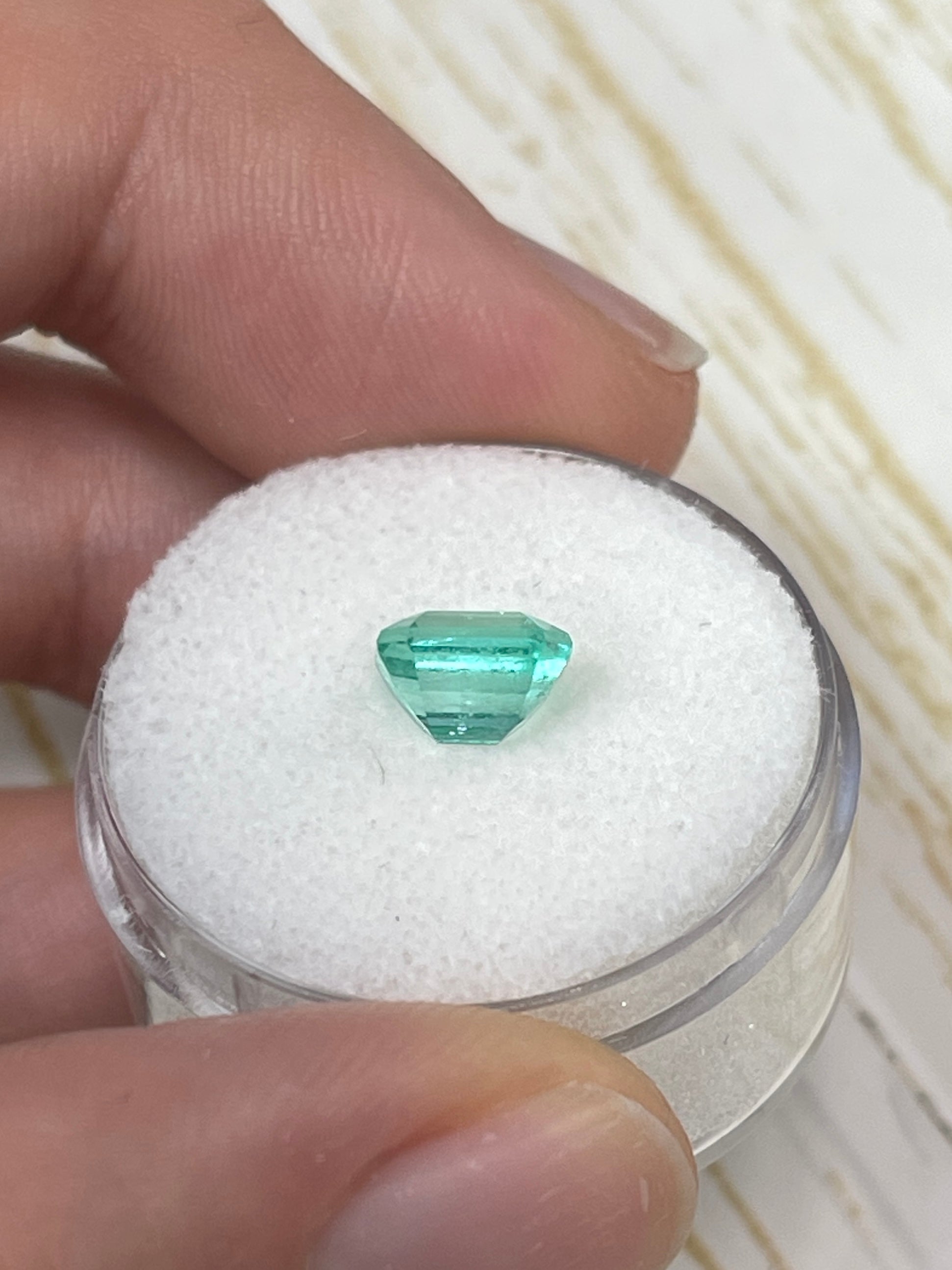 1.59 Carat 7x6 Pastel Green Natural Loose Colombian Emerald- Emerald Cut - JR Colombian Emeralds