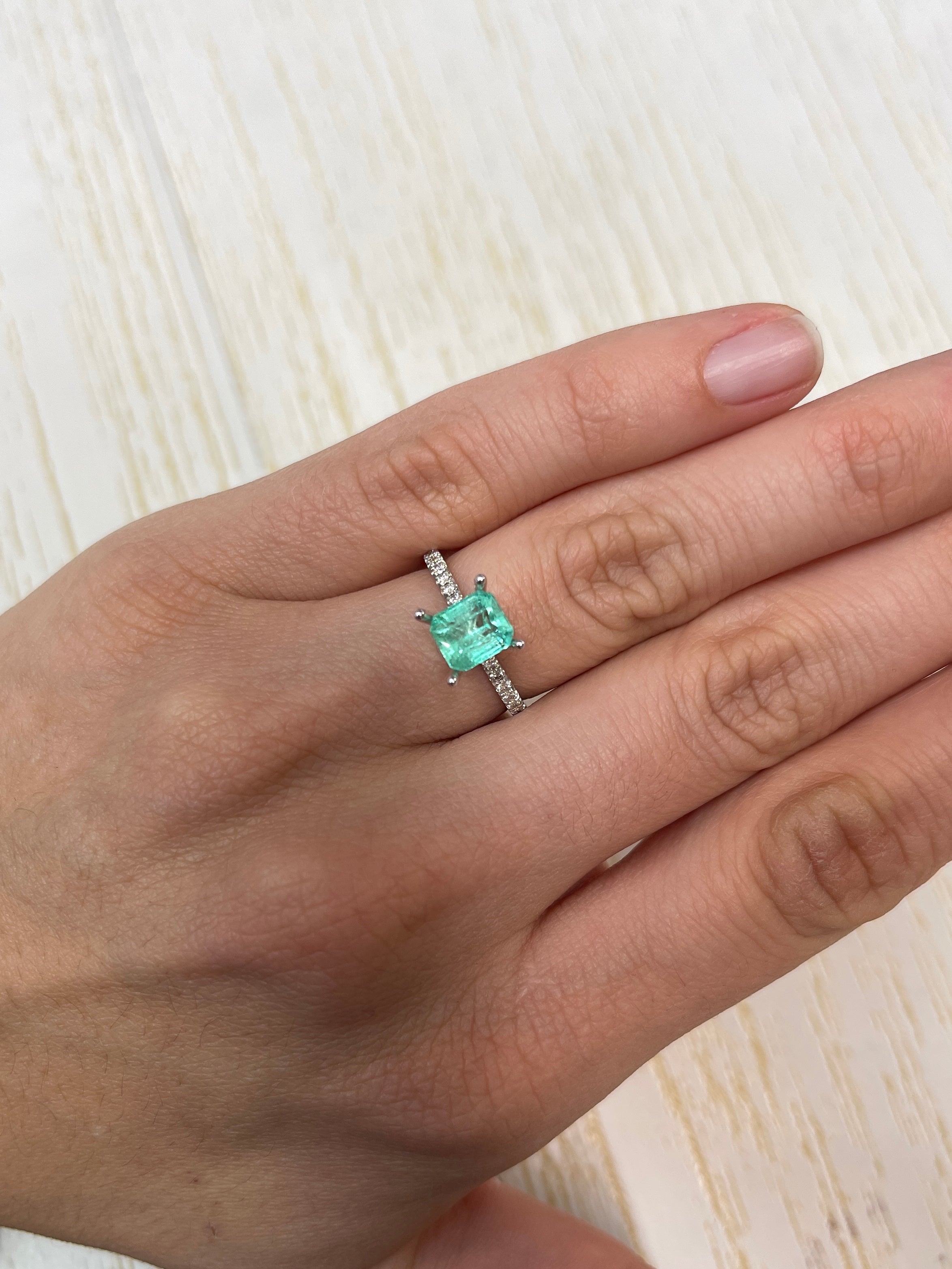 1.59 Carat 7x6 Pastel Green Natural Loose Colombian Emerald- Emerald Cut - JR Colombian Emeralds