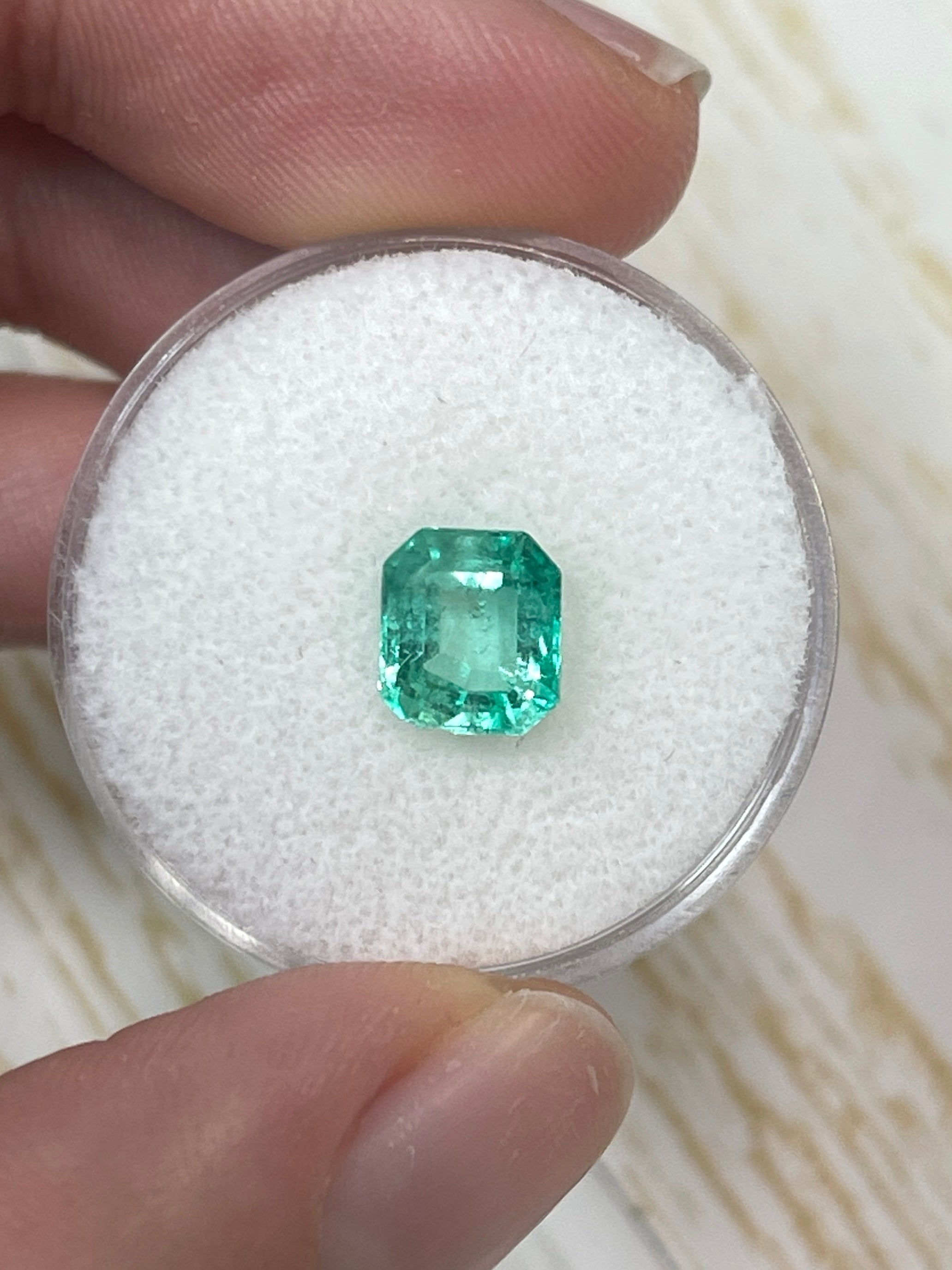 1.60 Carat 7.5x6.5 Pastel Light Green Loose Colombian Emeralds-Emerald Cut - JR Colombian Emeralds