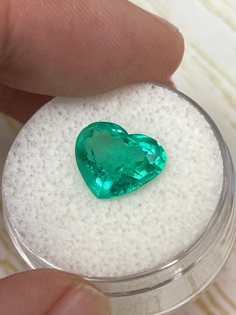 Heart Shaped 3.46 Carat Colombian Emerald - Striking Spring Green Hue