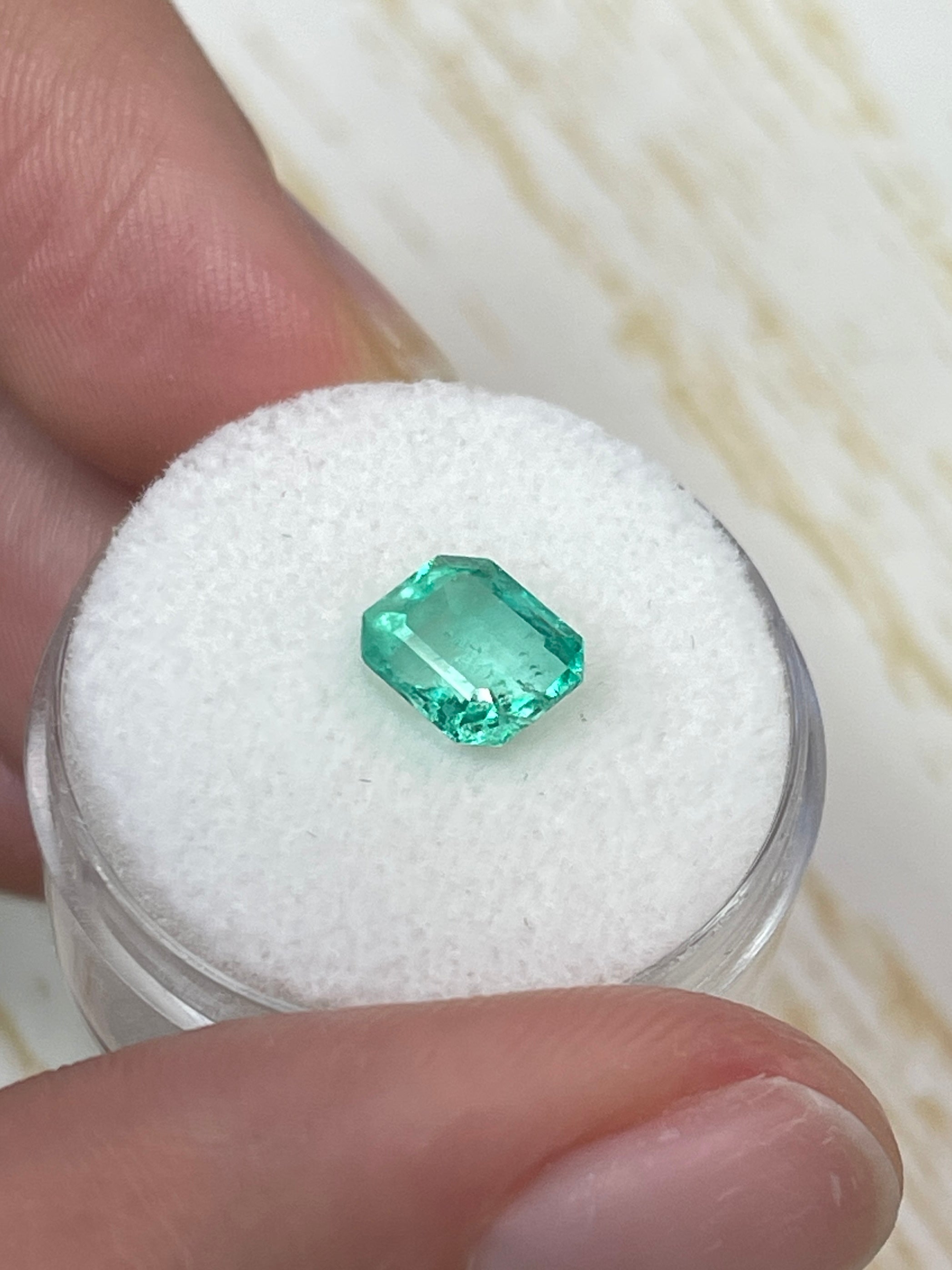 1.60 Carat 7.5x6.5 Pastel Light Green Loose Colombian Emeralds-Emerald Cut - JR Colombian Emeralds