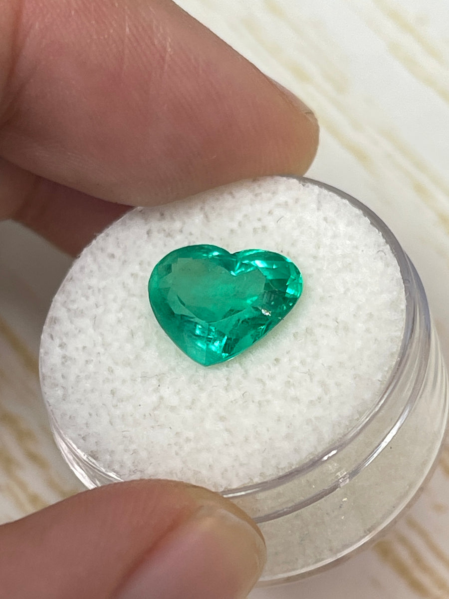 3.46 Carat Heart Cut Colombian Emerald - Lustrous Spring Green Stone