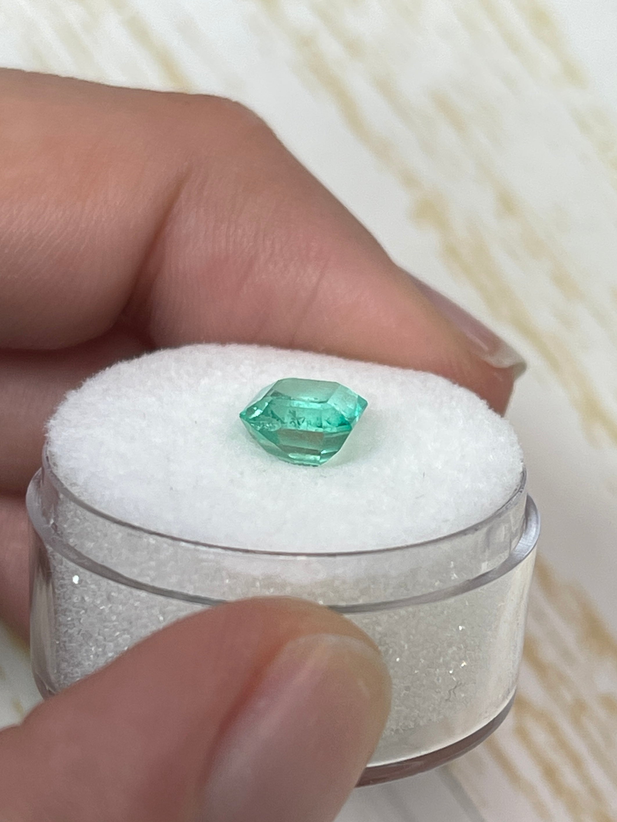 1.60 Carat 7.5x6.5 Pastel Light Green Loose Colombian Emeralds-Emerald Cut - JR Colombian Emeralds