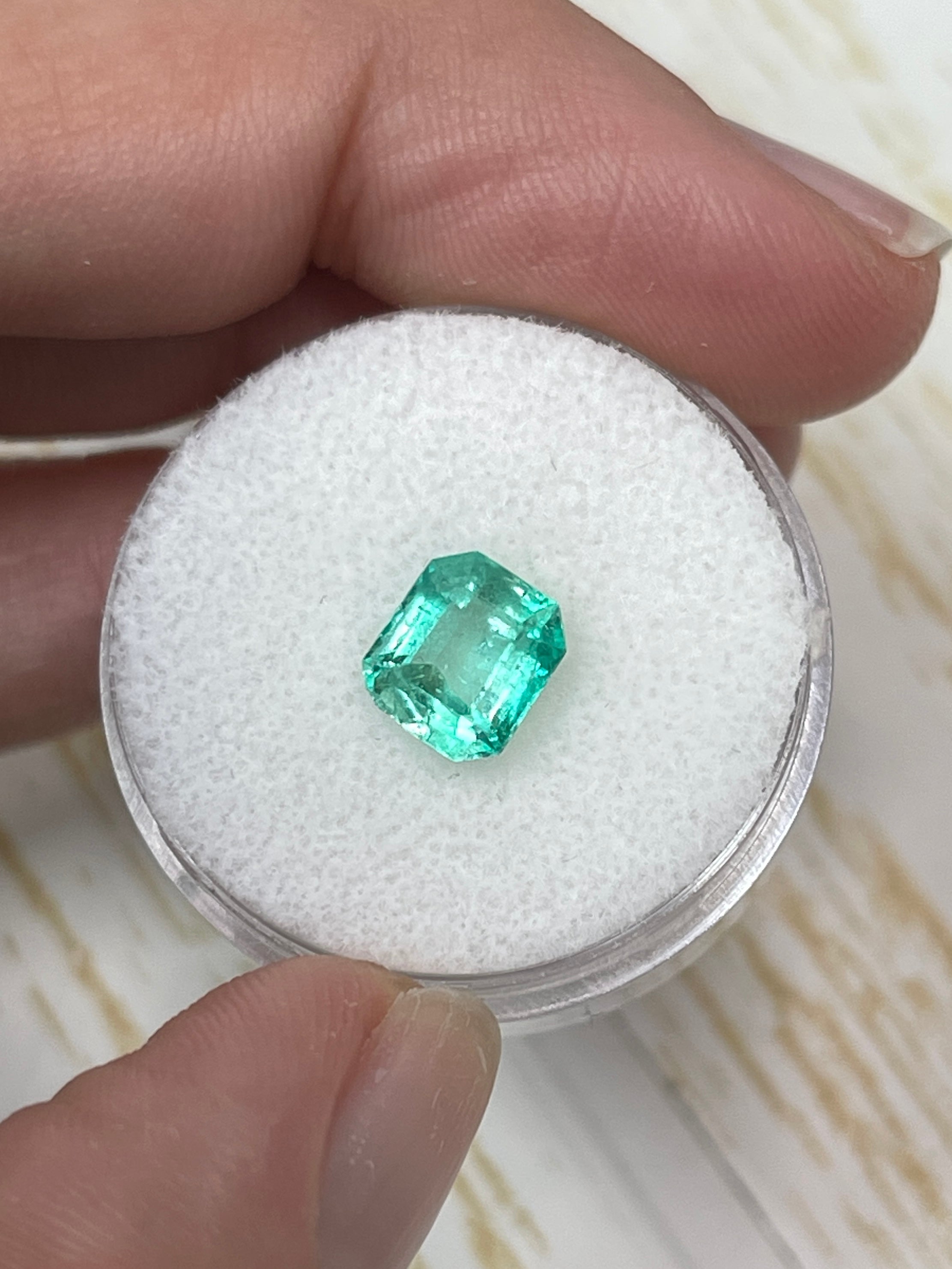 1.60 Carat 7.5x6.5 Pastel Light Green Loose Colombian Emeralds-Emerald Cut - JR Colombian Emeralds