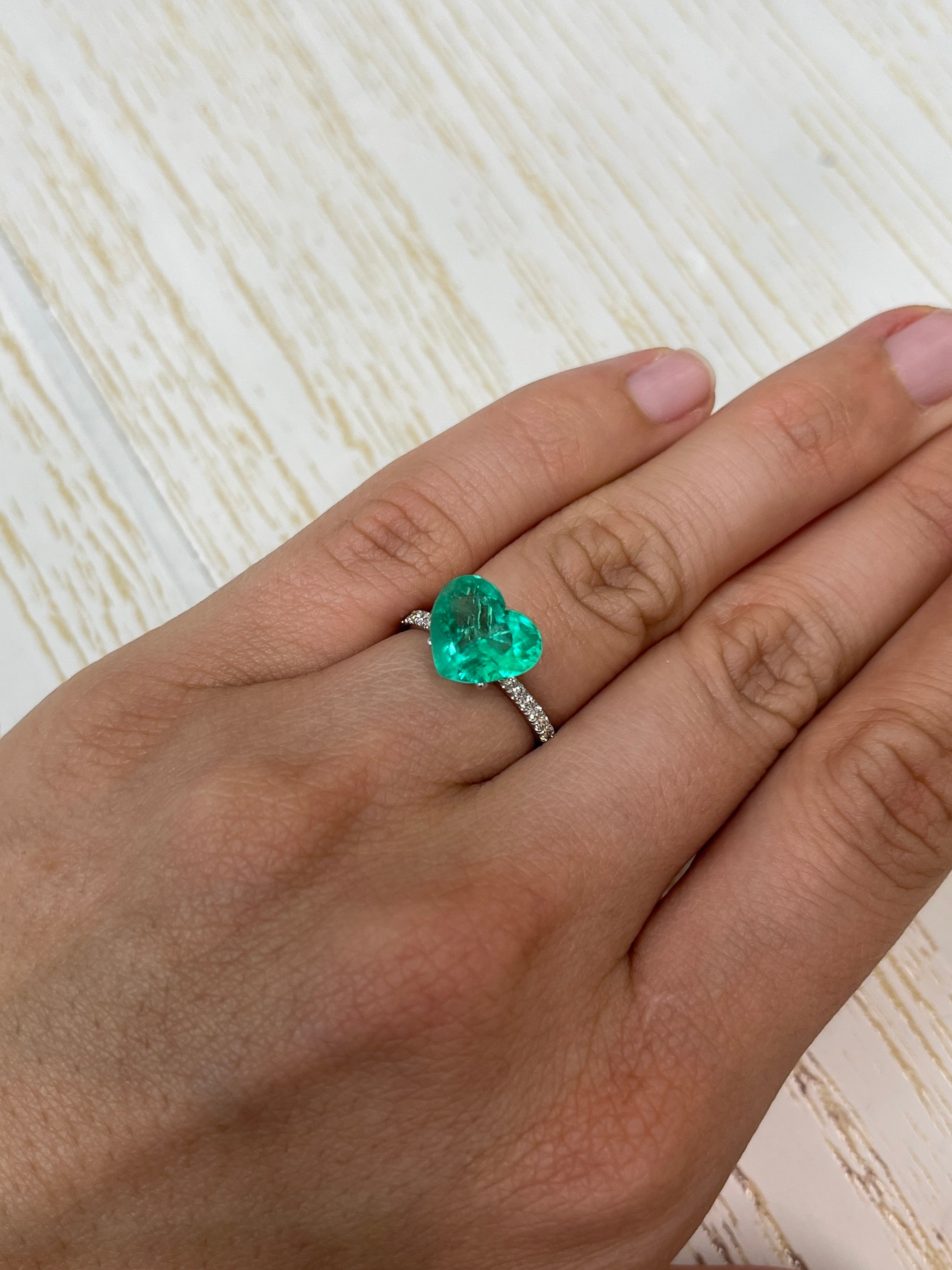 3.46 Carat Spring Green Natural Loose Colombian Emerald-Heart Cut - JR Colombian Emeralds