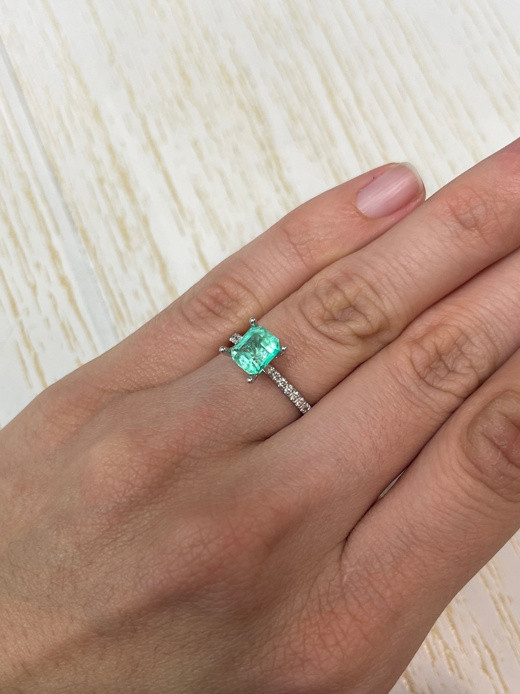 1.60 Carat 7.5x6.5 Pastel Light Green Loose Colombian Emeralds-Emerald Cut - JR Colombian Emeralds