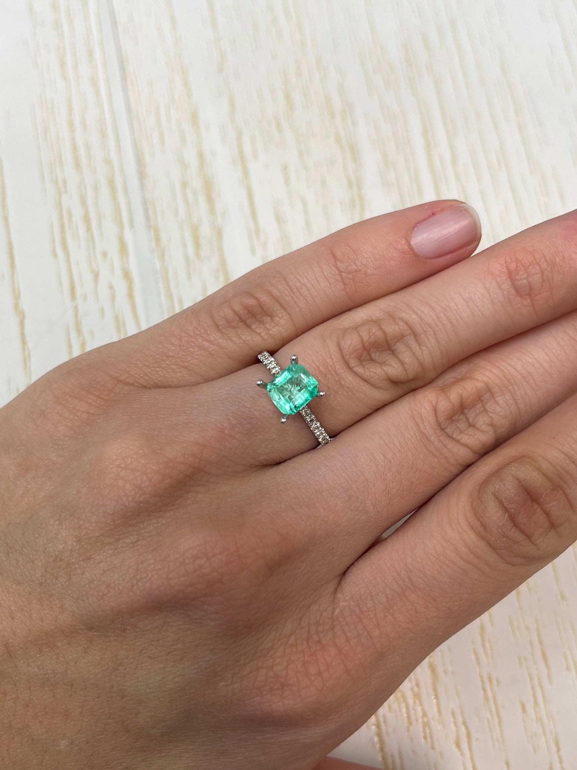 1.60 Carat 7.5x6.5 Pastel Light Green Loose Colombian Emeralds-Emerald Cut - JR Colombian Emeralds