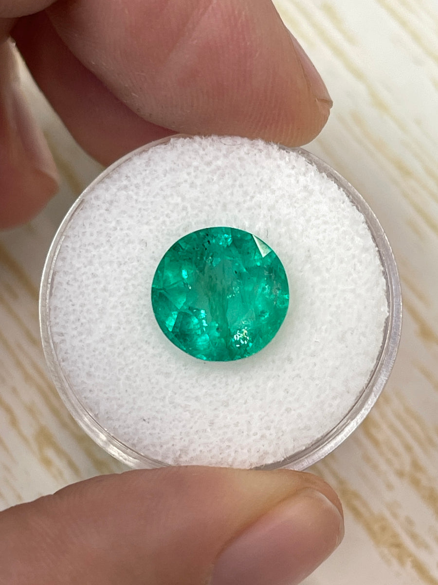 11x11 Bluish Green Colombian Emerald - 4.50 Carat Natural Round Gem